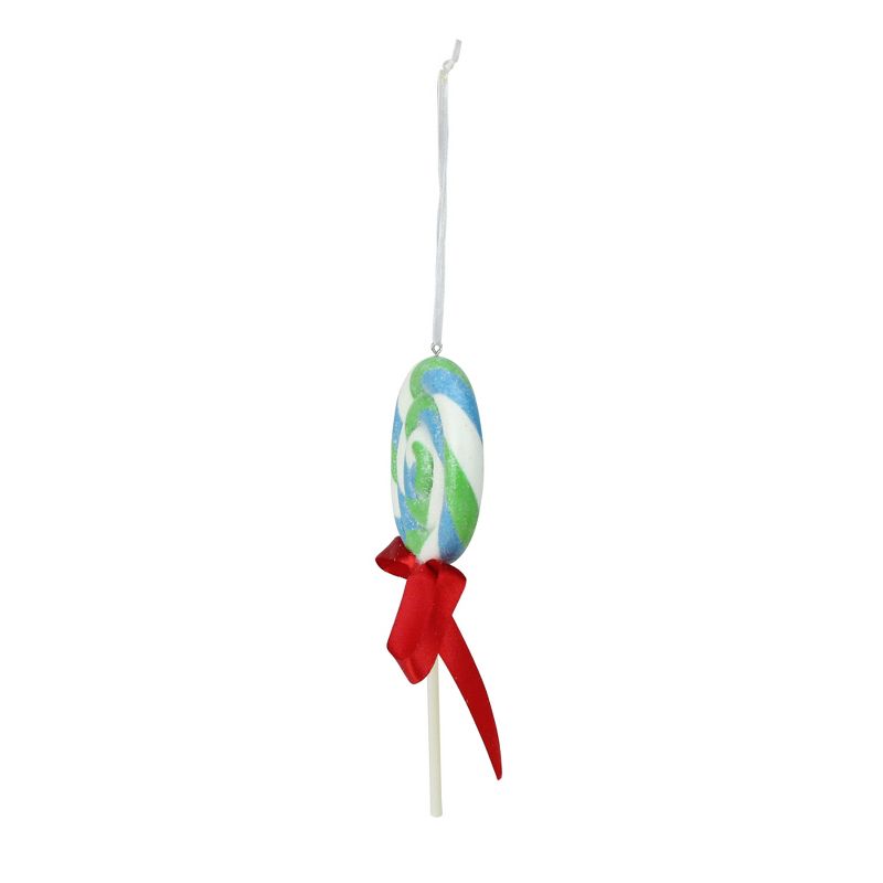 Northlight 6" Blue, Green and White Glittered Twist Lollipop with Red Bow Christmas Ornament, 2 of 3
