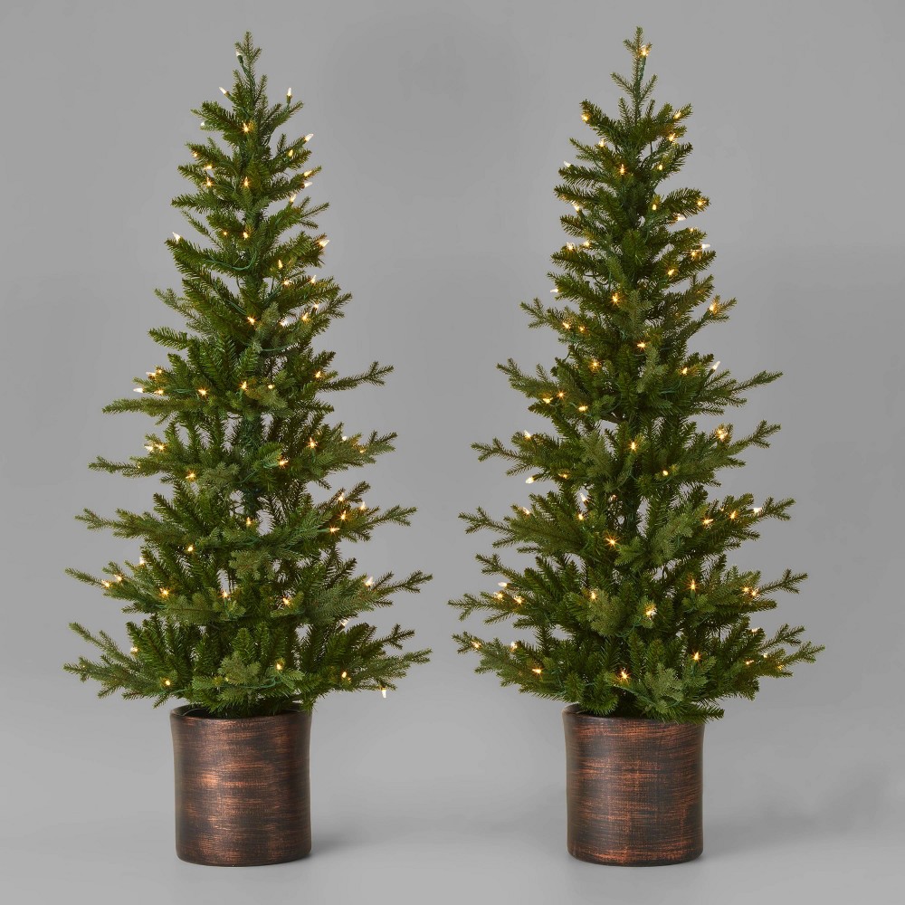 2pc 5' Pre-Lit Balsam Fir Potted Artificial Christmas Tree Clear Lights - Wondershop