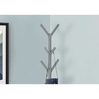 Silver Metal 70" Contemporary Coat Rack with 8 Hooks