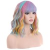Jessie's Wig 14 Inch Rainbow Wig Short Wavy Wig with Bangs for Women Girls Heat Resistant Synthetic Cosplay Costume Wigs Multi Color 1 Pc/Pack - 2 of 4