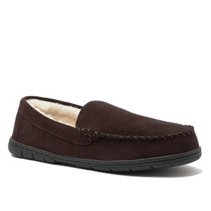 Lands' End Men's Wide Width Fuzzy Lined Suede Moccasin Slippers - 1 of 4
