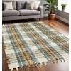 Orange Green And Ivory Jute Plaid Hand Woven Area Rug With Fringe - 2 of 4