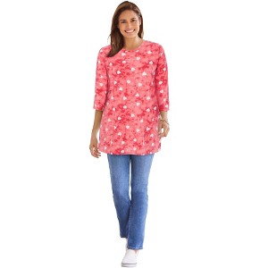 Woman Within Perfect Printed Three-Quarter Sleeve Crewneck Tunic - 1 of 2