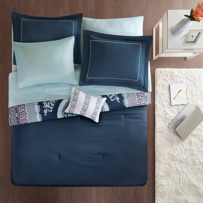 Intelligent Design 7pc Twin XL Blaire Comforter and Sheet Set Navy: Microfiber Bedding, Bohemian Medallion Pattern, Includes Pillowcases & Shams — фото 5