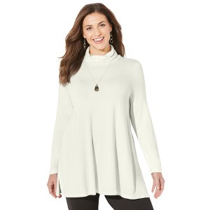 Catherines Women's Plus Size Anywear Turtleneck Swing Top - 1 of 4