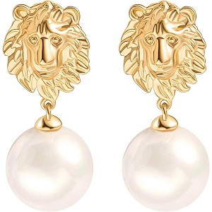 Gold Huggie Hoop Earrings with Pearl Drop Charms - Handmade Karma Circle Jewelry, Lightweight Christmas Gift - 1 of 4