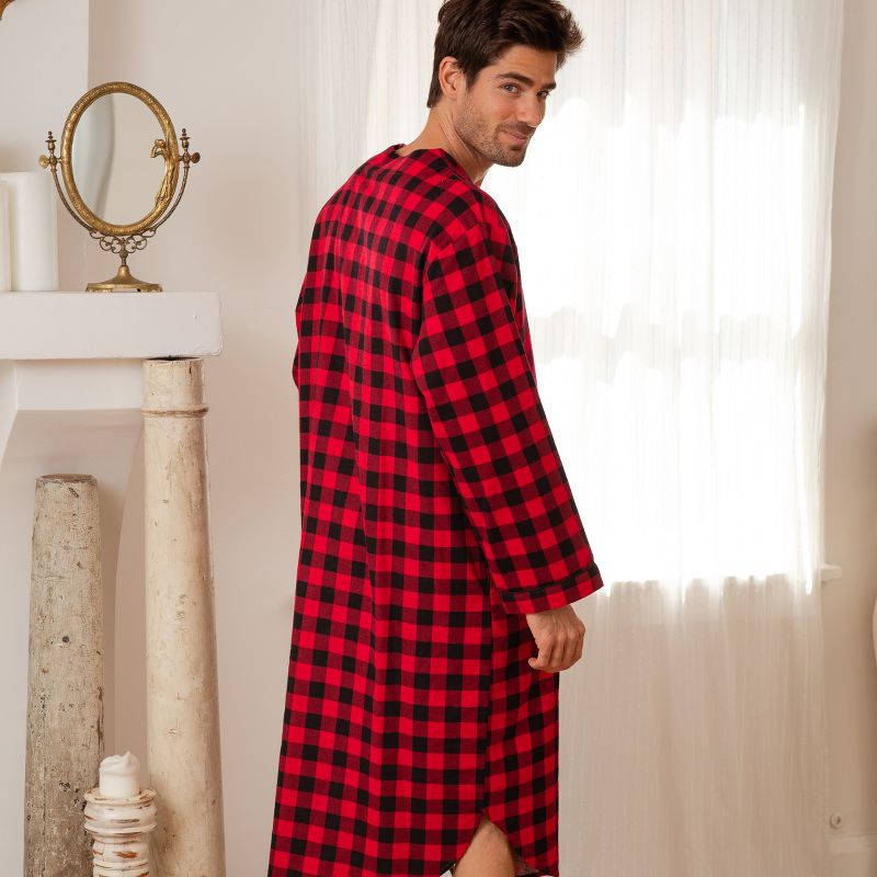 ADR Men's Soft Cotton Flannel Sleep Shirt, Long Henley Night Shirt Pajamas, 3 of 6