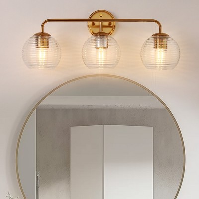 DORESshop 25 in. 3-Light Gold Vanity Light for Bathroom with Globe Clear Glass Shades No Bulbs Included