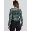INSPIRE CHIC Women's Elegant Contrast Piping Round Neck Button Front Long Sleeve Tweed Blazer - 3 of 4