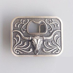 phiestina Vintage Silver Plated Long Horn Bull Bottle Opener Belt Buckle, Heavy Duty Zinc Alloy - 1 of 4