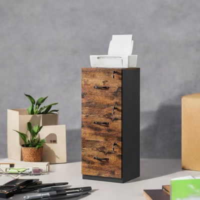 3 Drawer File Cabinet with Lock, Printer Stand, Office Filing Cabinet Organizer