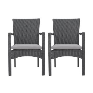 Corsica Set of 2 Wicker Dining Chair with Cushions: Weather-Resistant & UV-Protected - Christopher Knight Home - 1 of 4