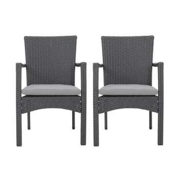 Corsica Set of 2 Wicker Dining Chair with Cushions - Gray - Christopher Knight Home