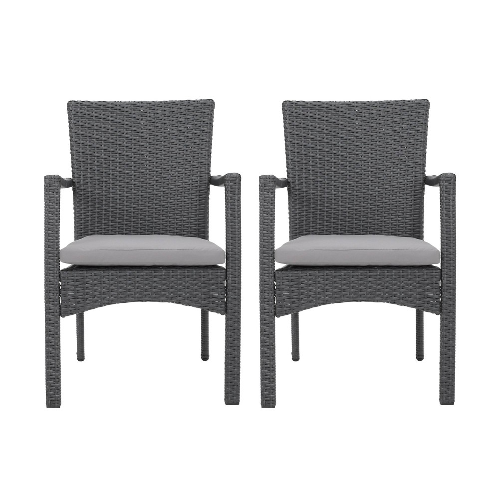 Photos - Garden Furniture Corsica Set of 2 Wicker Dining Chair with Cushions - Gray - Christopher Kn