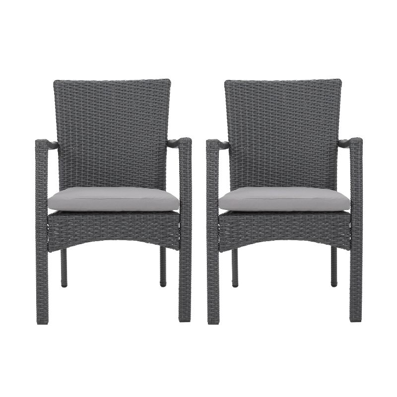 Corsica Set of 2 Wicker Dining Chair with Cushions - Gray - Christopher Knight Home, 1 of 12