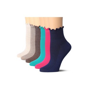 Tipi Toe Womens Neutral-Vibrant Harmony Turn-Cuff Solid Lettuce Edge Lightweight Quarter Length Ruffle Socks - 1 of 4
