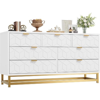 Garvee 7-Drawer white Dresser with Gold Metal Legs and Handles, 53.5" Wide Modern Painted Wood Chest for Bedroom Living Room Entryway