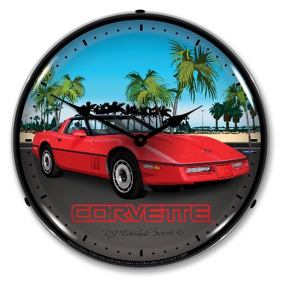 Collectable Sign & Clock | C4 Red Corvette LED Wall Clock Retro/Vintage, Lighted