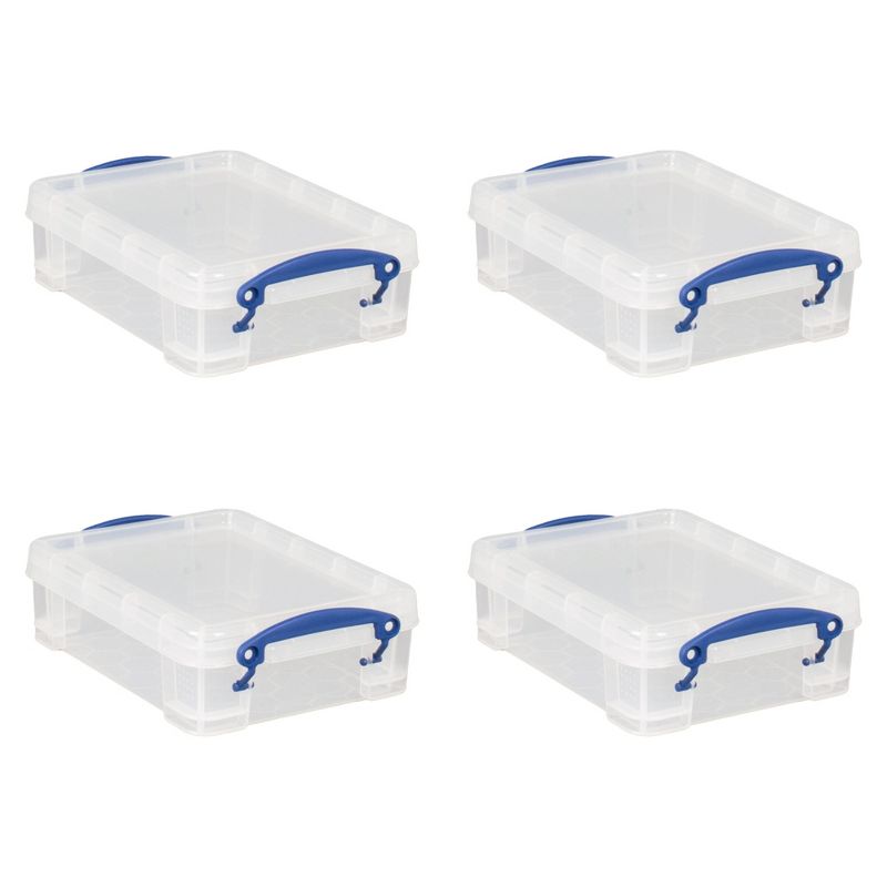 Really Useful Box 1.75 Liters Storage Container w/Snap Lid and Clip Lock Handle for Lidded Home and Item Storage Bins, Clear, (4 Pack), 1 of 7
