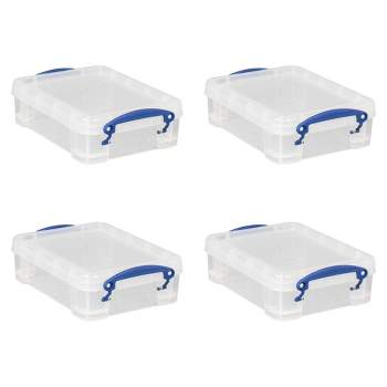 Really Useful Box 1.75 Liters Storage Container w/Snap Lid and Clip Lock Handle for Lidded Home and Item Storage Bins, Clear, (4 Pack)
