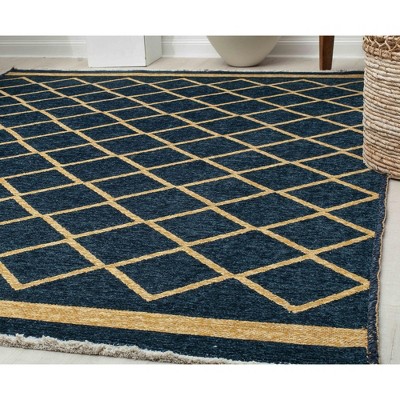 Imperial Navy Gold Chenille 18" Square Reversible Accent Rug