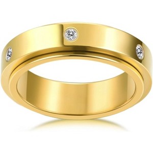 14K Gold Plated Anxiety Ring with Cubic Zirconia - Unisex Comfort Fit Lucky Band, Size 5-10 - 1 of 4