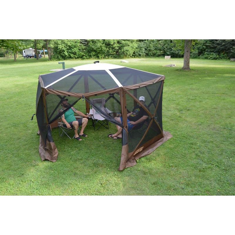 CLAM Quick Set Escape Sky Screen Outdoor Portable Gazebo with Tent Stakes, Tie Down Ropes, Rain Fly, Carry Bag and Set of 3 Wind and Sun Panels, Brown, 3 of 7