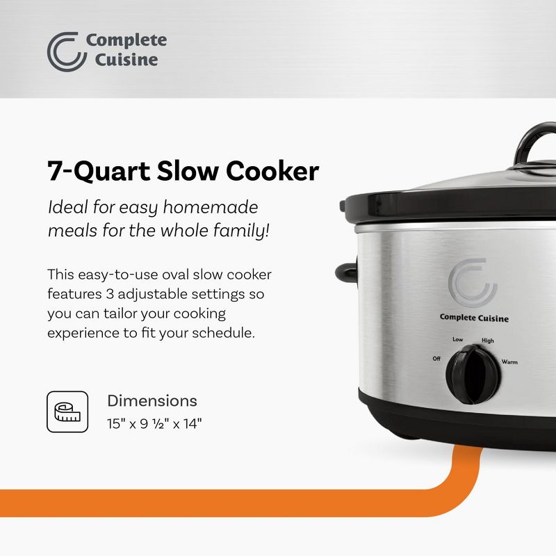 Complete Cuisine CC-SL-7000-SS 7-Quart Oval Stainless-Steel Slow Cooker, 2 of 6