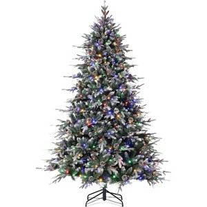 Acekool 6FT Snow Flocked Prelit Tree, Norway Spruce Look, Warm White Lights, Artificial Full Tree with Gloves & Sturdy Stand, Green - 1 of 4