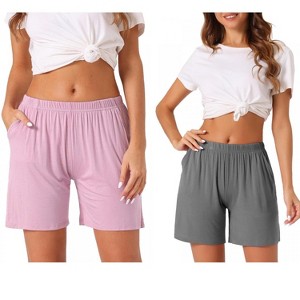 cheibear Women's 2 Pack Modal Soft Pajama Bottoms Comfy High Elastic Shorts with Pockets - 1 of 4