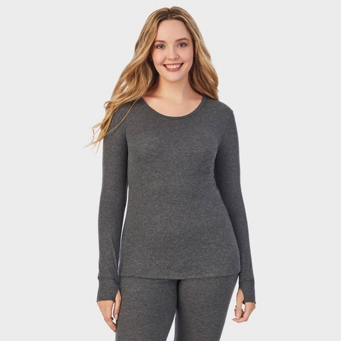 Warm Essentials By Cuddl Duds Women's Retro Ribbed Long Sleeve Scoop Neck  Pajama Top - Gray Xxl : Target