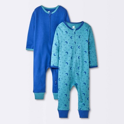 Image of Baby Boys' 2pk Safari Animals Zip Romper - Cloud Island™ Blue 0-3M
