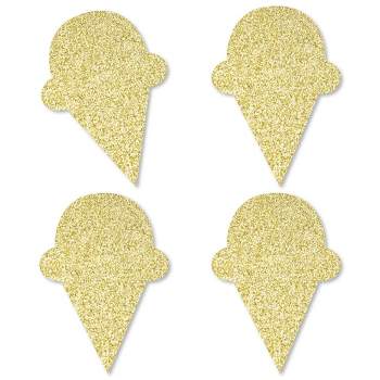 Big Dot of Happiness Gold Glitter Ice Cream Cone - No-Mess Real Gold Glitter Cut-Outs - Ice Cream Confetti - Set of 24