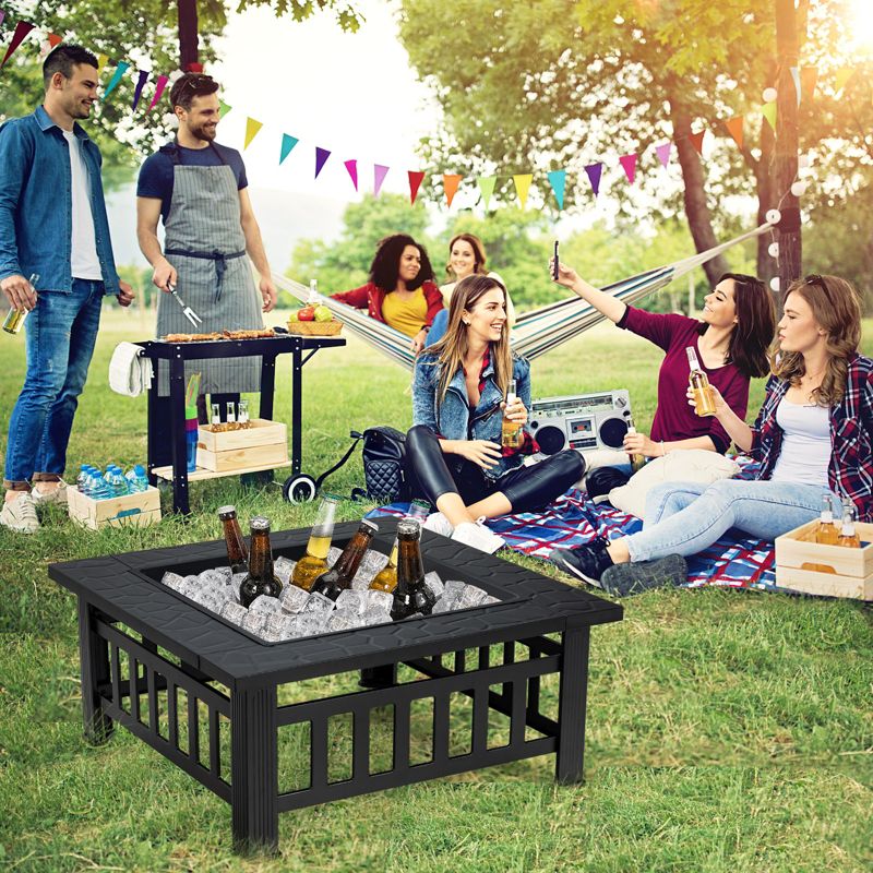 Tangkula 3 in 1 Patio Fire Pit Table Outdoor Square Fire bowel w/ BBQ Grill & Rain Cover, 2 of 6