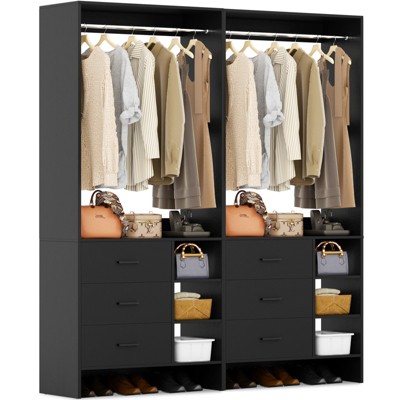 Aheaplus 30'' Freestanding Closet Organizer with Hanging Rods and Drawers, Closet System with Storage Shelves