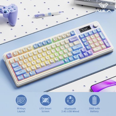 AULA S99 Pro, 99-Key, Wireless, Membrane, Gaming Keyboard, RGB, 5-Layer Padding, 2000 mAh Battery, Knob, Digital Screen, 4 of 6