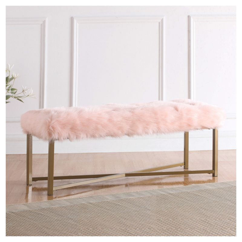 Faux Fur Rectangle Bench Pink - HomePop, 3 of 11