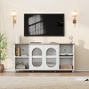 62.6 Inch TV Stand with Corrugated Glass Doors, Rustic Entertainment Center for Living Room with 2 Cabinets & 4 Open Shelves -  Wood Console - 4 of 4