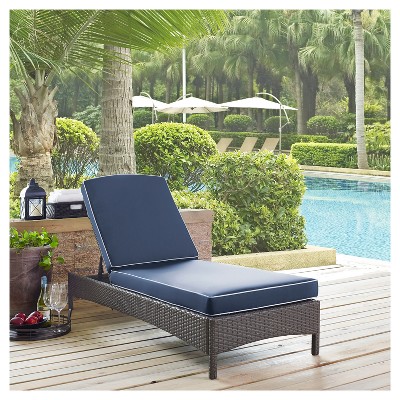 Palm Harbor Outdoor Wicker Chaise Lounge with Navy Cushions