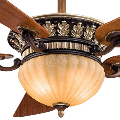 52" Belcaro Walnut Ceiling Fan with Aged Champagne Glass Light