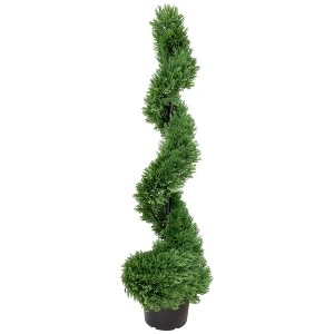 Northlight Real Touch™ Artificial Cedar Spiral Topiary Tree in Black Pot - 4' - 1 of 4