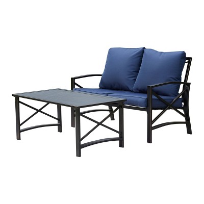 5-Piece Blue Metal Patio Conversation Set with Cushions