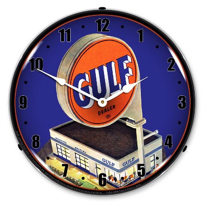 Collectable Sign & Clock | Gulf Station 1960 LED Wall Clock Retro/Vintage, Lighted