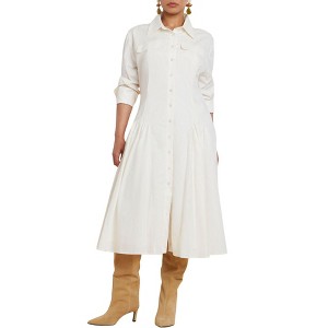 ELOQUII Women's Plus Size Shirred Godet Flare Poplin Dress - 1 of 3