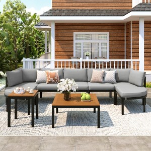 9 PCS Outdoor Sectional Sofa Set Patio Seating Group Outdoor Conversation Set Modular Garden Furniture Set with Table & Cushions - ModernLuxe - 1 of 4