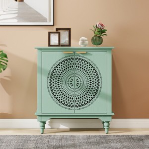 Storage Cabinet With Doors And Shelves,Green Hollow-Carved Cabinet With Adjustable Shelf,Distressed Wooden Cabinet With 2 Doors-Maison Boucle - 1 of 4