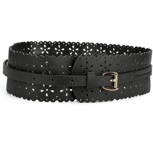 INSPIRE CHIC Women's Vintage Hollow Floral Leather Cinch Wide Waistband - 1 of 4
