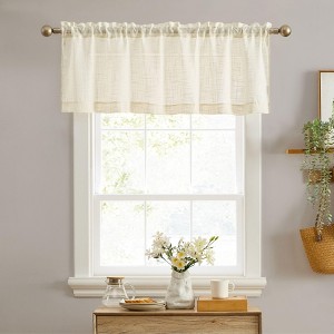 HLC.ME Linda Faux Linen Sheer Short Rod Pocket Curtain Valance Topper for Small Windows, Kitchen and Bathroom - 1 Piece - 1 of 4
