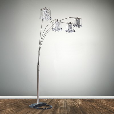 1pc Modern Classic Luxury Sleek Multi-head Floor Lamp Half Moon Radiant Crystal-encrusted Sleek Metallic Stems Living Room Pewter