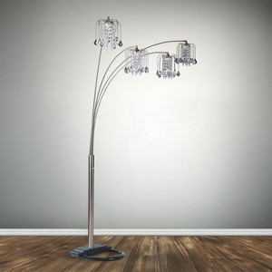 1pc Modern Classic Luxury Sleek Multi-head Floor Lamp Half Moon Radiant Crystal-encrusted Sleek Metallic Stems Living Room Pewter - 1 of 4